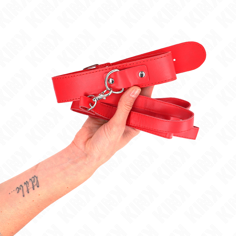 Collana con cintura KINK rossa regolabile lunga 116 cm, cinturino in pelle da 32 a 50 cm, misura 8 cm, per giochi BDSM