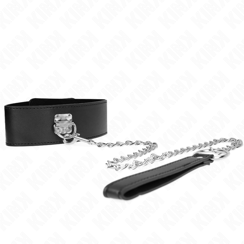 Collana con cintura regolabile KINK in pelle nera, lunga 65 cm con cinturino largo da 33,5 a 41 cm, prodotto di KINK COLLAR & GAG