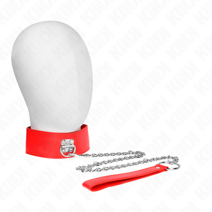 Collana con cintura rossa regolabile KINK, lunghezza 65 cm, cinturino largo 5 cm, dettagli in pelle e metallo, stile audace e versatile.