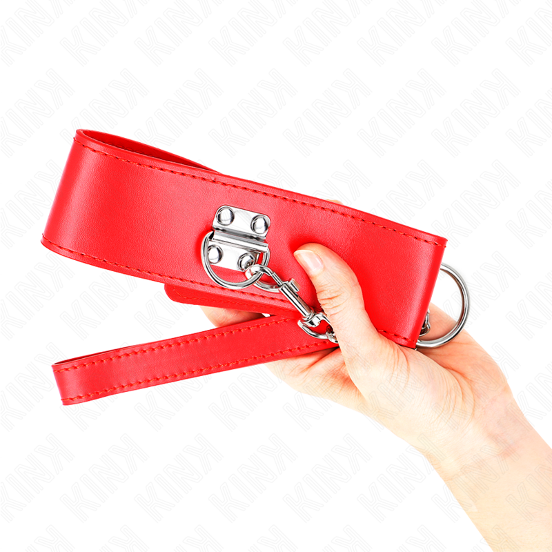 Collana con cintura KINK in rosso regolabile, lunga 65 cm, con cinturino largo 33,5-41 cm, ideale per accessori moda e fetish.