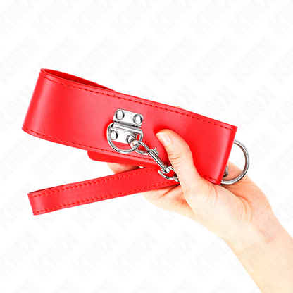 Collana con cintura KINK in rosso regolabile, lunga 65 cm, con cinturino largo 33,5-41 cm, ideale per accessori moda e fetish.