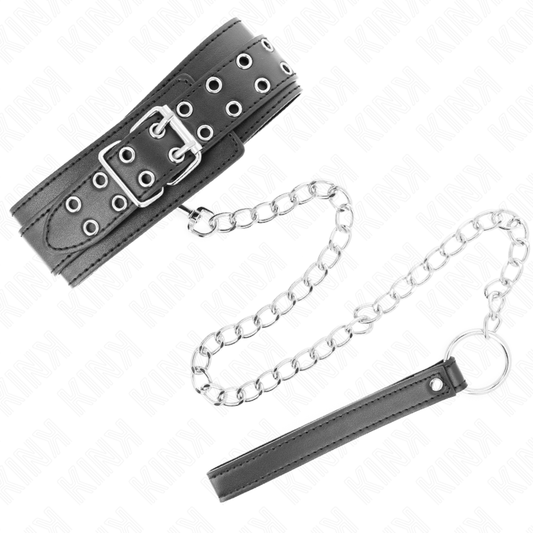 Collana con cinturino KINK in argento regolabile lunga 65 cm, con fibbie e dettagli in metallo, per accessori di moda e stile.