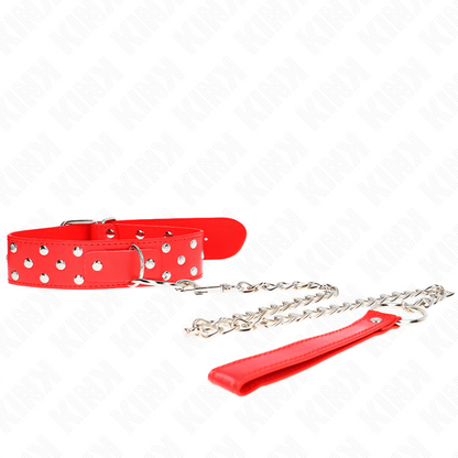 Collana con cinturino ad anello rivetto KINK, colore rosso, regolabile 36-50 cm, lunghezza 65 cm, con cinturino in pelle.