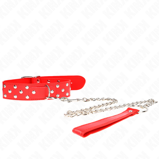 Collana con cinturino ad anello rivetto KINK, colore rosso, regolabile 36-50 cm, lunghezza 65 cm, con cinturino in pelle.