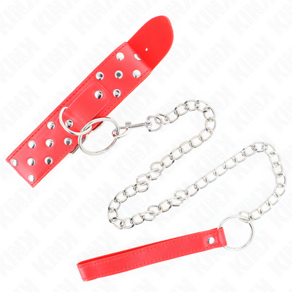 Collana con cinturino ad anello rivetto KINK, regolabile in rosso da 36 a 50 cm, con cinturino largo di 3,8 cm, stile bondage.