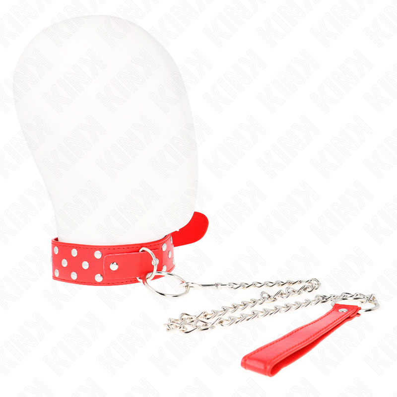 Collana con cinturino ad anello rivetto KINK in pelle rossa regolabile, lunghezza 65 cm, con cinturino da 36 a 50 cm, 3,8 cm di larghezza