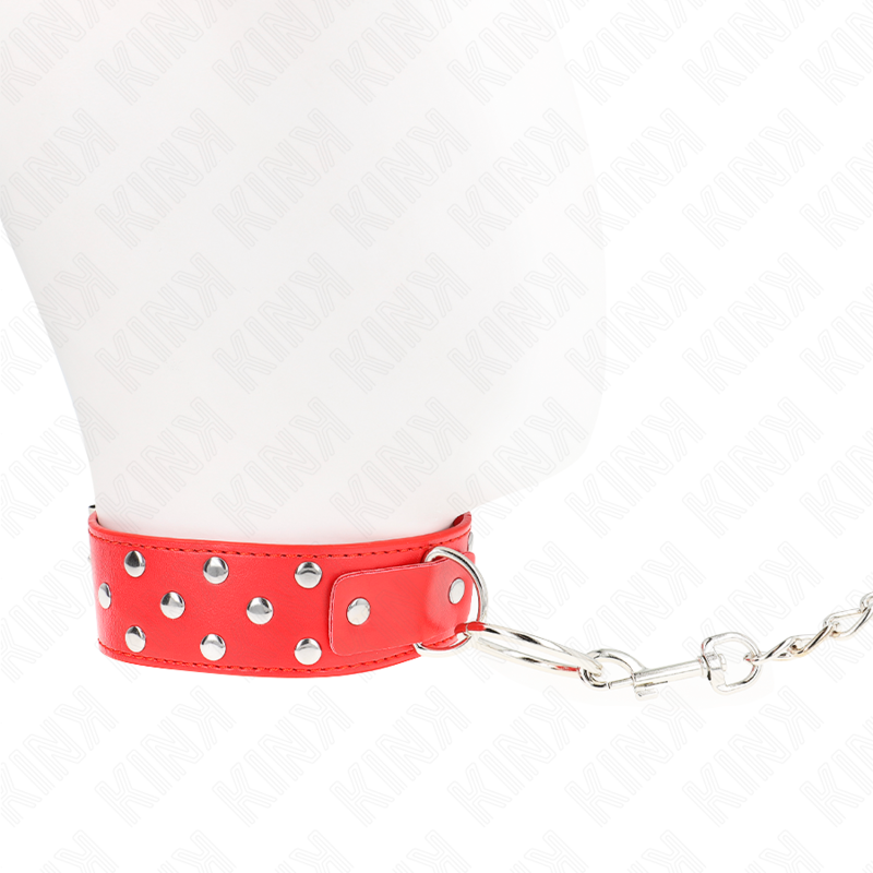 Collana con cinturino ad anello rivetto KINK, in pelle rossa regolabile da 36 a 50 cm, con cinturino da 65 cm, largo 3,8 cm