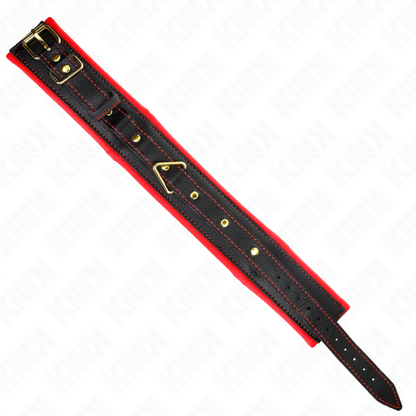 Collana con cinturino in similpelle spugna KINK, modello regolabile 37-54 cm, larga 3 cm, con dettagli in stile bondage.