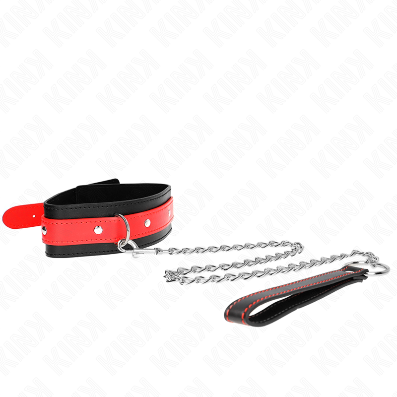 Collana con cinturino rosso di 65 cm regolabile, marchio KINK COLLAR & GAG, cinturino di 5 cm di larghezza, in dettaglio