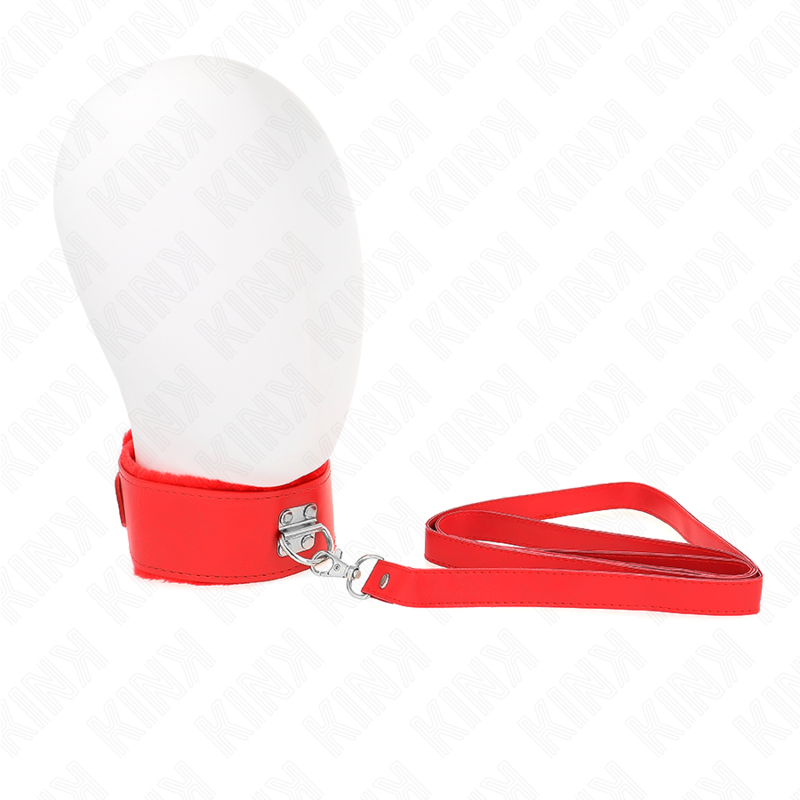 Collana con guinzaglio KINK in argento, modello 4 rosso, lunga 116 cm, con borchie e lunghezza regolabile 40-48 cm.