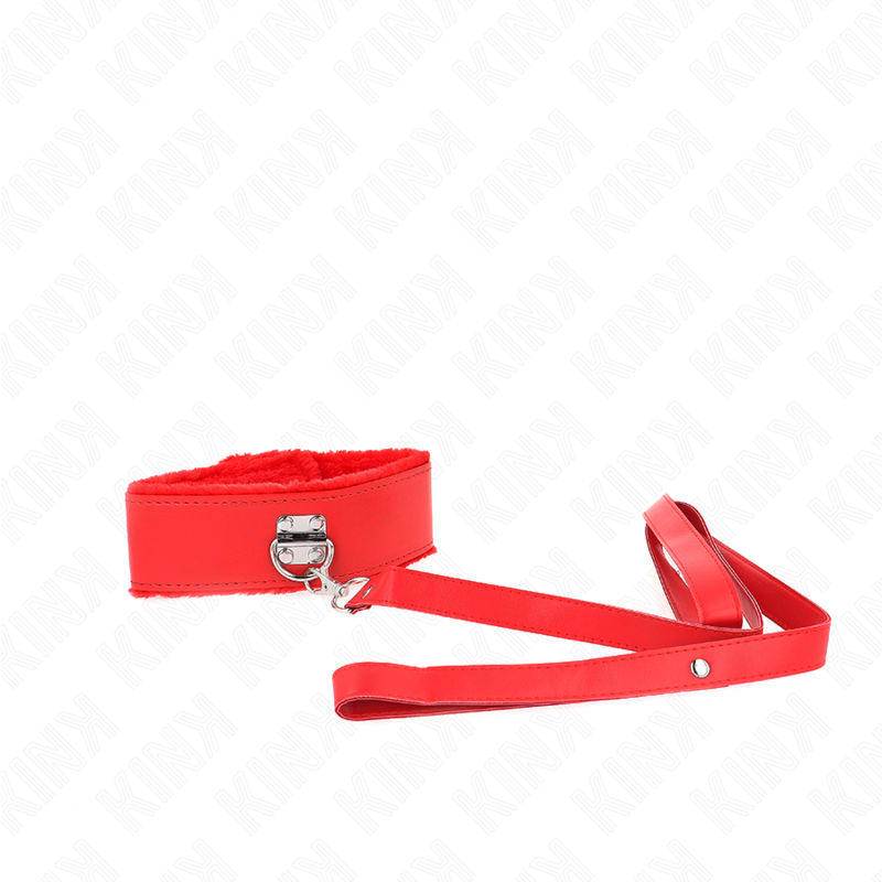 Collana con guinzaglio KINK in argento, modello 4 rosso, lunga 116 cm con borchie, regolabile tra 40-48 cm.