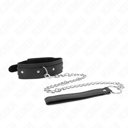 Collana con guinzaglio KINK in pelle nera, 65 cm, con anello regolabile da 38 a 49 cm, per giochi di bondage e BDSM