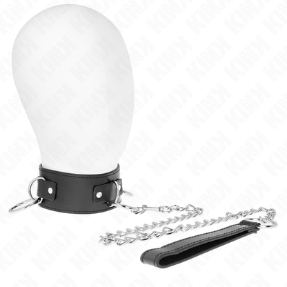 Collana con guinzaglio KINK, 65 cm, modello con anelli e doppio regolabile da 36 a 43 cm, in pelle e metallo.