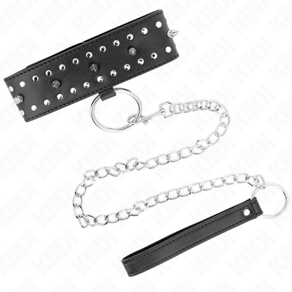 Collana con guinzaglio KINK in argento, modello regolabile 36-43 cm, con borchie, lunga 65 cm, stile bondage e accessori BDSM