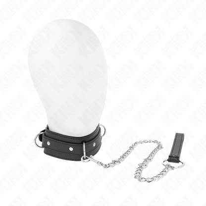 Collana con guinzaglio KINK, modello con 3 anelli e regolabile da 38 a 49 cm, in pelle nera, lunghezza 65 cm.
