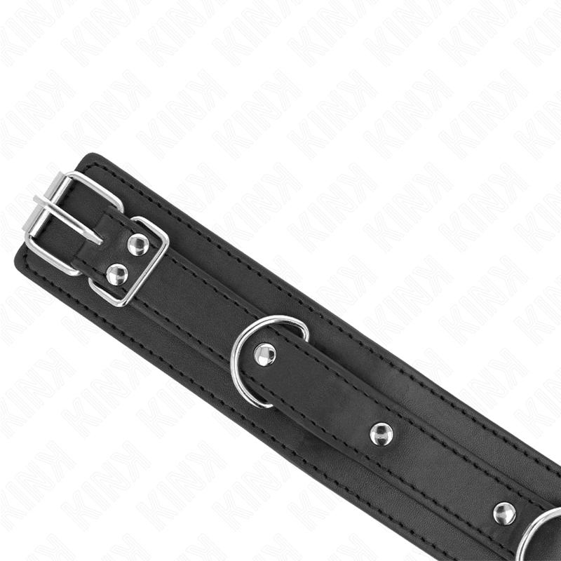Collana con guinzaglio KINK, modello con 3 anelli e regolabile da 38 a 49 cm, in pelle nera, lunghezza 65 cm, stile BDSM.