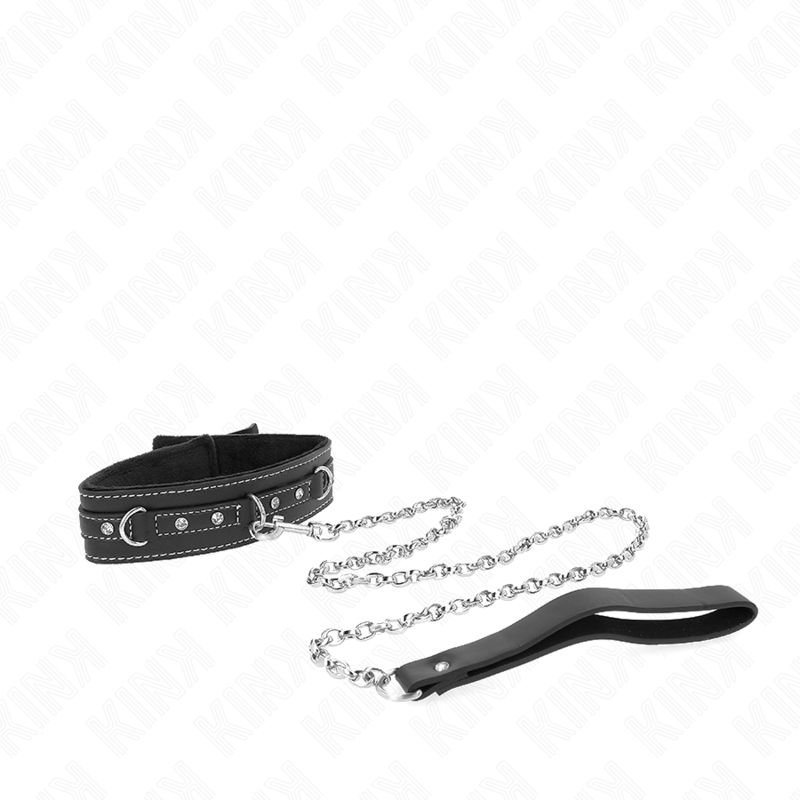 Collana in pelle PVC KINK con cintura da 105 cm, dettagli rivetti e strass, misura 41,5 x 4 cm, stile elegante e originale