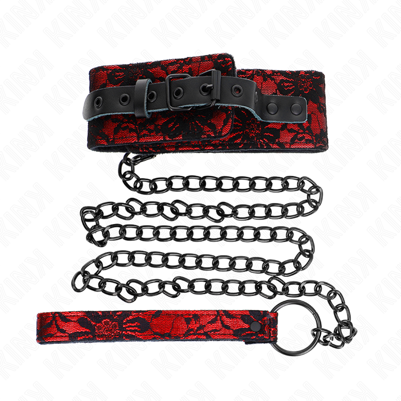 Collana in pizzo e cintura in vera pelle KINK, lunga 105 cm, con dettagli eleganti e finitura di alta qualità.
