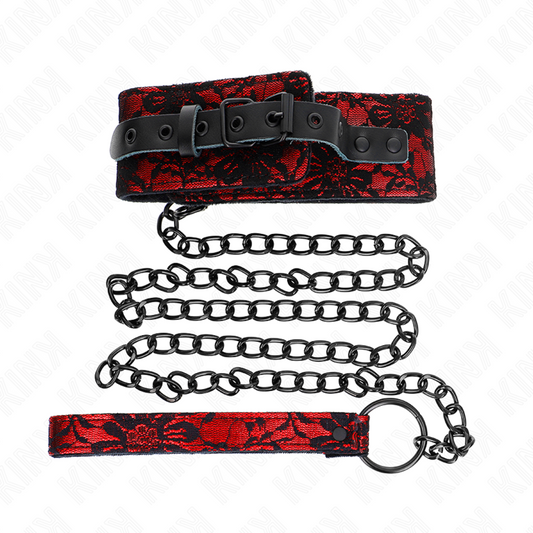 Collana in pizzo e cintura in vera pelle KINK, lunga 105 cm, con dettagli eleganti e finitura di alta qualità.