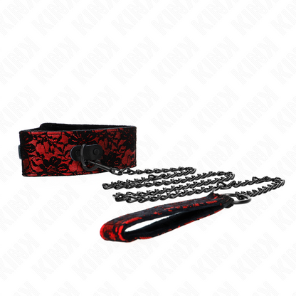 Collana in pizzo con cintura in vera pelle KINK, lunghezza 105 cm, dettagli raffinati e stile elegante e sensuale.