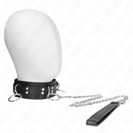 Collana schiavitù KINK con tre anelli, cinturino regolabile da 80 cm e dettagli di dimensioni 53 x 5 cm, in pelle nera