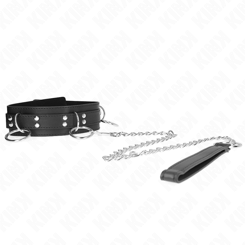 Collana schiavitù KINK con 3 anelli e cinturino di 80 cm, misura 53 x 5 cm, in stile bondage.