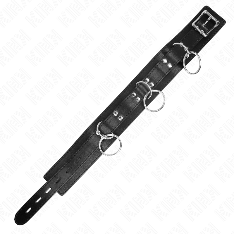 Collana schiavitù KINK con 3 anelli e cinturino, lunghezza 80 cm, dettagli in metallo, stile bondage.