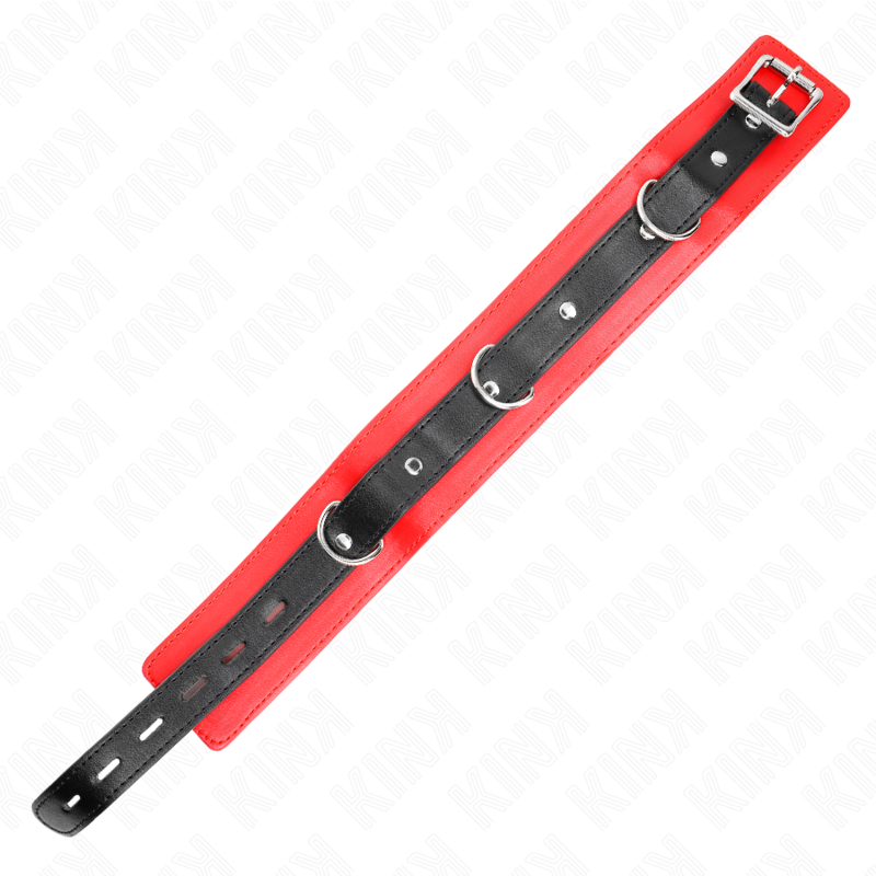 Collare con cintura KINK, 65 cm, con cinturino rosso 54 x 4,5 cm, in pelle e metallo, usato come accessorio BDSM.