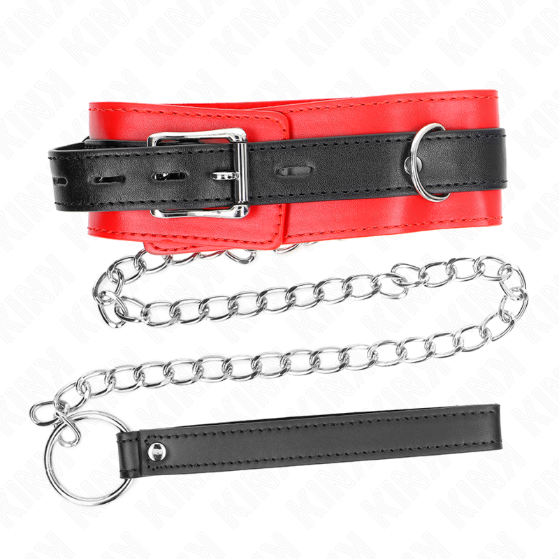 Collare con cintura KINK in pelle rossa, lunghezza 65 cm, con cinturino di 54 x 4,5 cm, per pratiche BDSM e giochi di ruolo