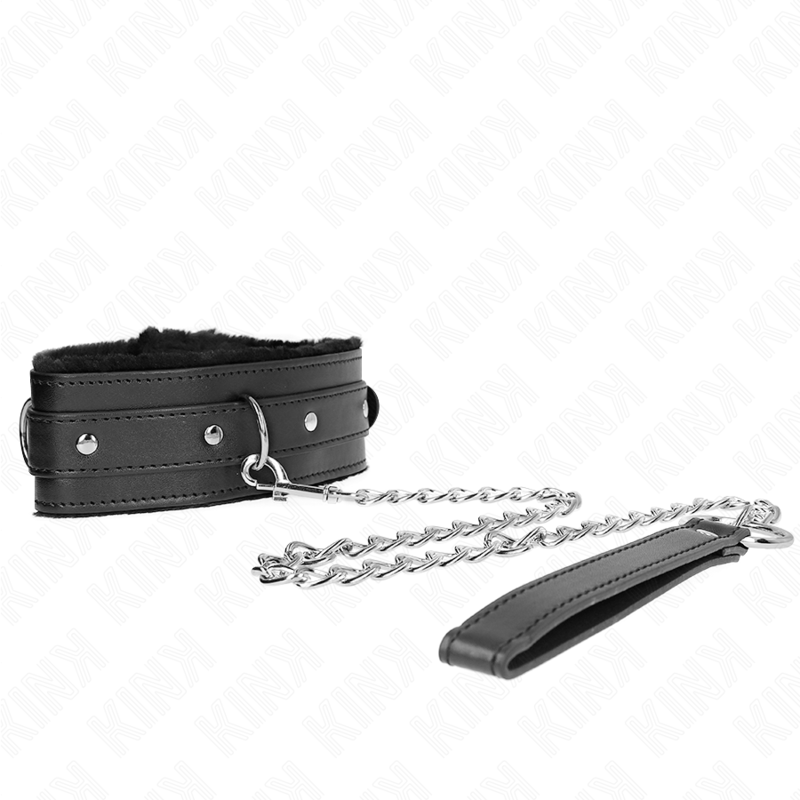 Collare e guinzaglio KINK in nero, lunghezza 65 cm con restrizioni regolabili, misura 36-42 cm, ampiezza 5,5 cm.