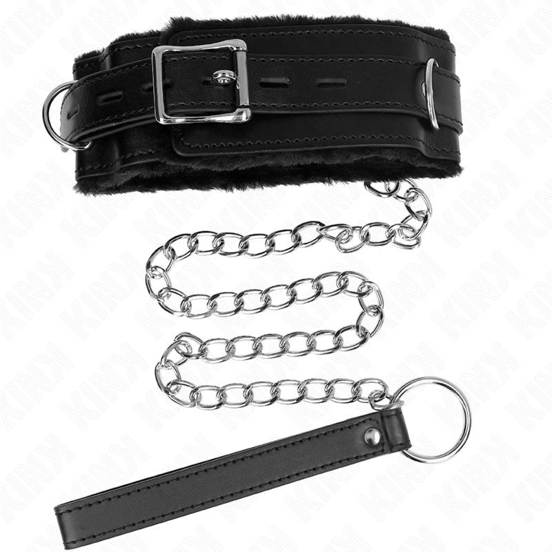 Collare con guinzaglio KINK nero da 65 cm, con restrizioni regolabili, per uso BDSM, mostrato in immagine.