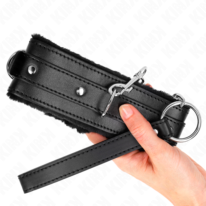 Collare e guinzaglio KINK in pelle nera, regolabile 36-42 cm, con restrizioni, lunghezza 65 cm, per uso BDSM.