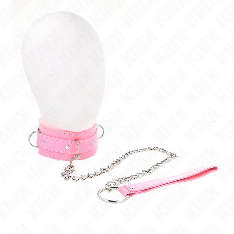 Collare con guinzaglio KINK rosa da 65 cm e restrizioni, misura 36-42 cm, con fibbia larga 5,5 cm, in tessuto resistente.