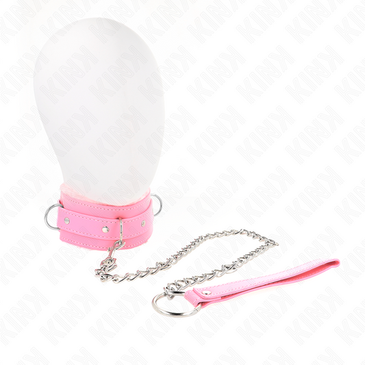 Collare con guinzaglio KINK rosa da 65 cm e restrizioni, misura 36-42 cm, con fibbia larga 5,5 cm, in tessuto resistente.