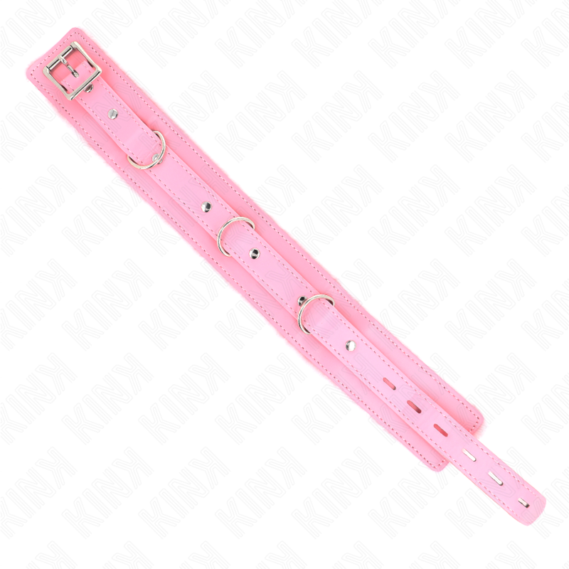 Collare con guinzaglio KINK rosa, lunghezza 65 cm, con restrizioni regolabili, in pelle per uso BDSM.