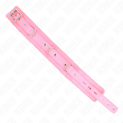 Collare con guinzaglio KINK rosa, lunghezza 65 cm, con restrizioni regolabili, in pelle per uso BDSM.