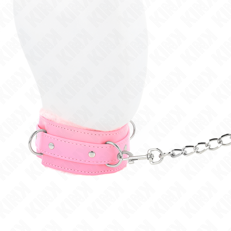 Collare con guinzaglio KINK rosa da 65 cm con restrizioni, regolabile per circonferenza di 36-42 cm, in materiale resistente.