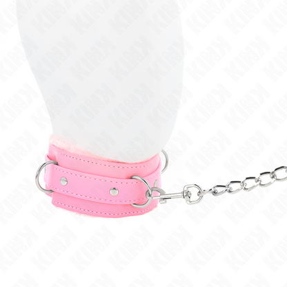 Collare con guinzaglio KINK rosa da 65 cm con restrizioni, regolabile per circonferenza di 36-42 cm, in materiale resistente.