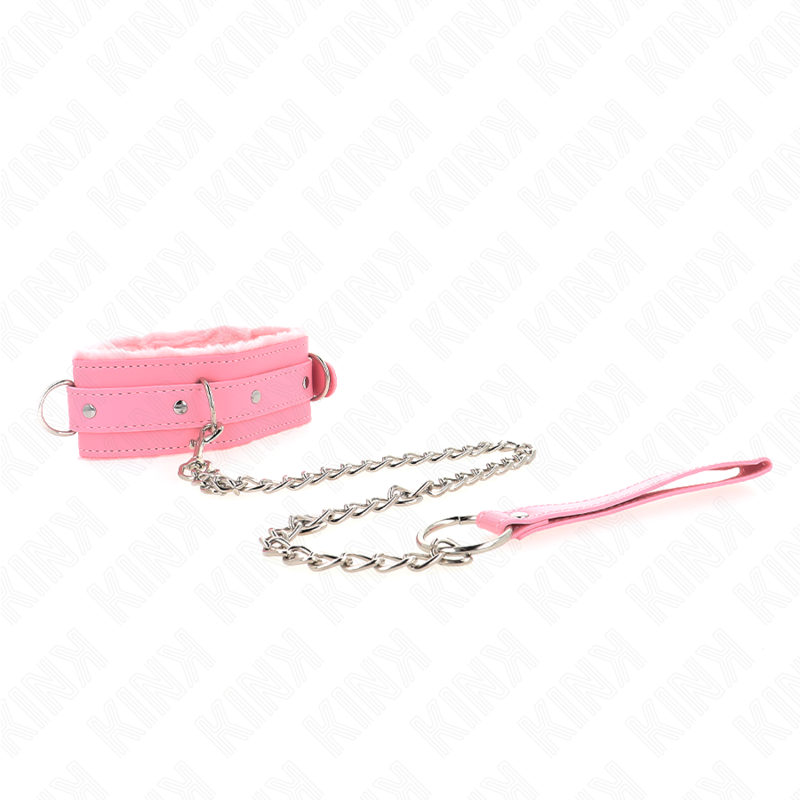 Collare con guinzaglio KINK rosa da 65 cm e restrizioni, idoneo per misure 36-42 cm, in nylon resistente e regolabile.