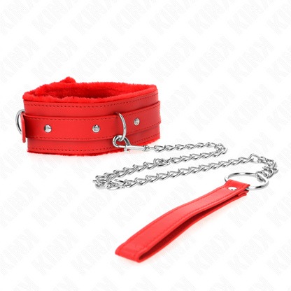 Collare con guinzaglio KINK in rosso da 65 cm con restrizioni, taglie 36-42 cm, cinturino largo 5,5 cm, in pelle e metallo.