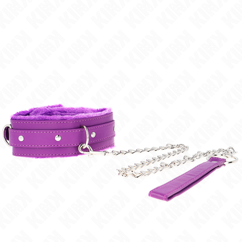 Collare con guinzaglio KINK viola da 65 cm e restrizioni, dimensioni 36-42 cm x 5,5 cm, in materiale resistente.
