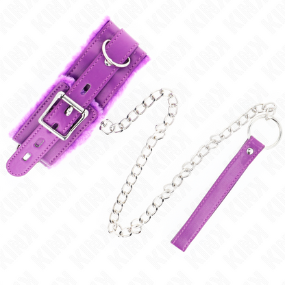 Collare con guinzaglio KINK, 65 cm, restrizioni viola, taglia 36-42 cm, accessorio per giochi BDSM in pelle e metallo
