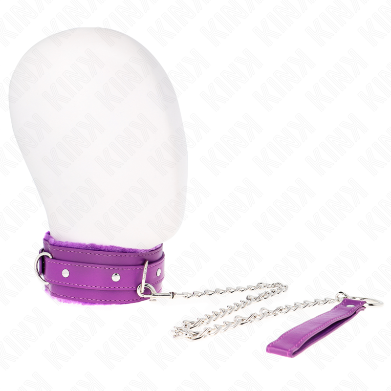 Collare con guinzaglio KINK, 65 cm, viola, restrizioni regolabili, cinturino largo 5,5 cm, per giochi BDSM e uso ricreativo.
