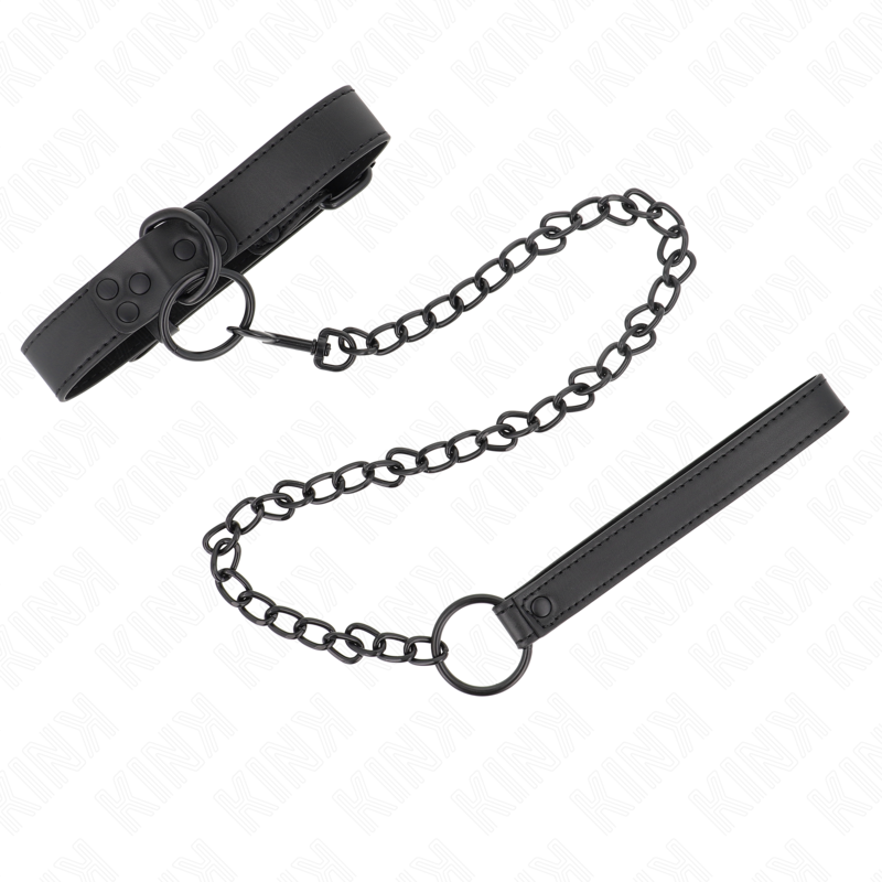 Collare con guinzaglio KINK nero regolabile da 37 a 54 cm, lunghezza 65 cm, larghezza 3 cm, in pelle o materiale resistente