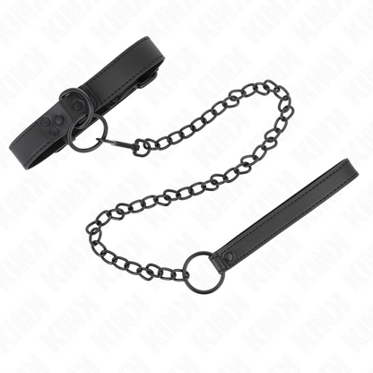 Collare con guinzaglio KINK nero regolabile da 37 a 54 cm, lunghezza 65 cm, larghezza 3 cm, in pelle o materiale resistente