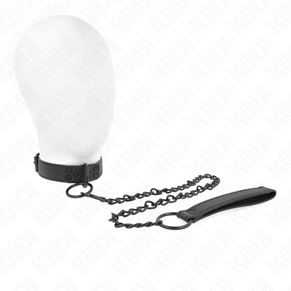 Collare con guinzaglio KINK in pelle scura, regolabile da 37 a 54 cm, larghezza 3 cm, con dettagli resistenti e design elegante