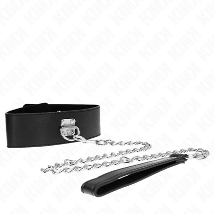 Collare base KINK con guinzaglio di 65 cm, in pelle nera, con fibbie regolabili e anello per il controllo.