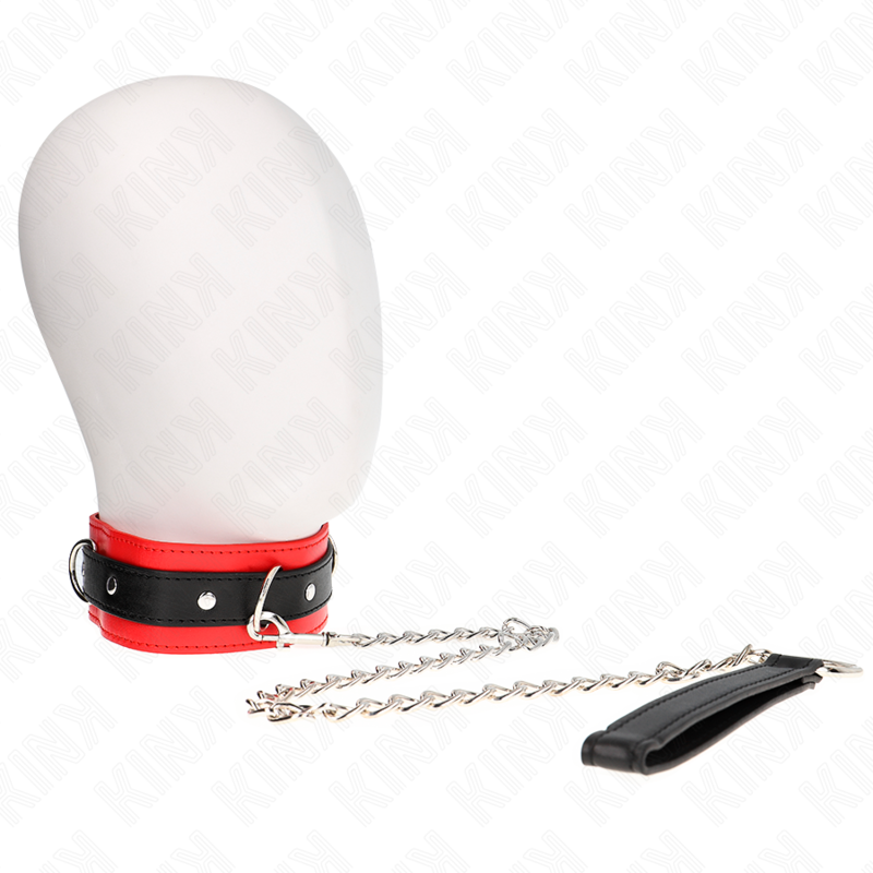 Collare base KINK con guinzaglio da 65 cm e modello 3 rosso, misura 53 x 5 cm, in pelle e metallo, stile audace.
