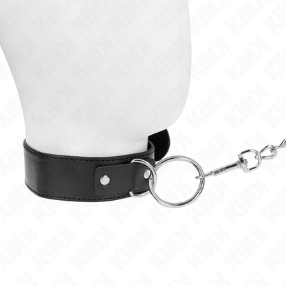 Collare base KINK con guinzaglio regolabile, in pelle nera, lunghezza 36-43 cm, con fibbia e anello in metallo, stile BDSM.
