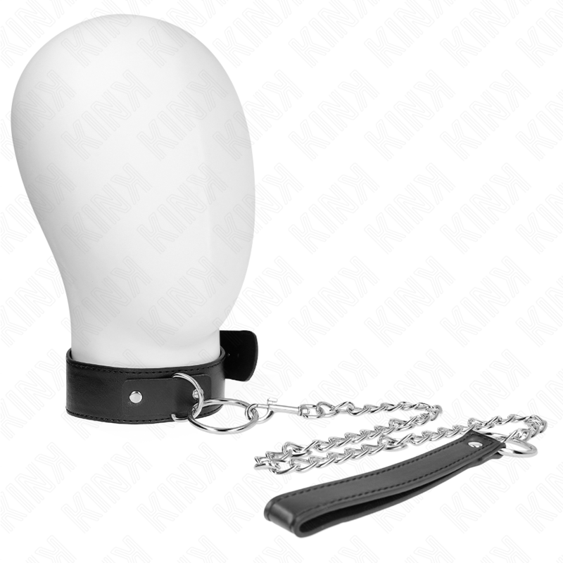 Collare KINK modello base con guinzaglio regolabile da 36 a 43 cm, in pelle nera con fibbie robuste.